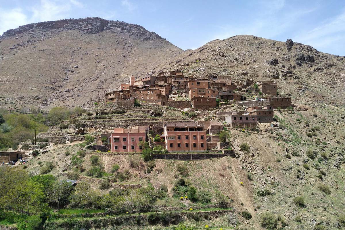 Berber village perched on the rocky slopes of Azzaden Valley