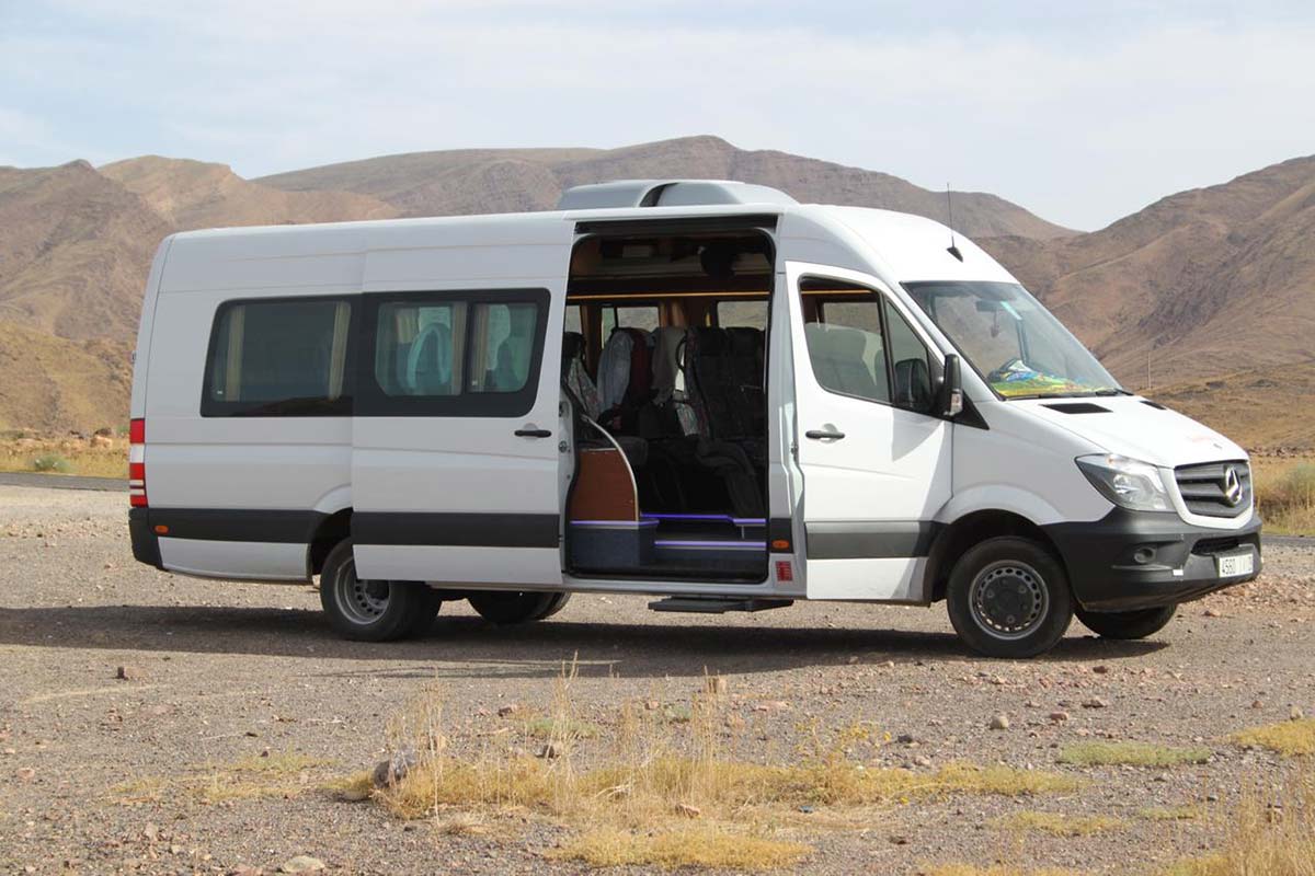 Minibus used for private transfers to trekking routes in Morocco